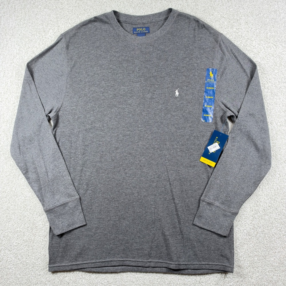 NEW Polo Ralph Lauren Thermal Shirt Mens XL Grey Long Sleeve Waffle Knit PW70FR